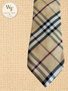 Burberry London Classic Check Silk Tie Beige Black Red Men’s Necktie Italy